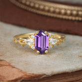Nature-Inspired Classic 4-Prong Hexagonal-Cut Amethyst Engagement Ring